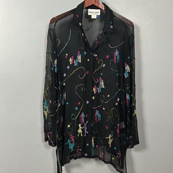David Dart Women’s Black Sheer Button Up Shirt Sequin Detail - XL - Picture 1 of 15